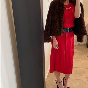 Vintage red midi dress built in necklace